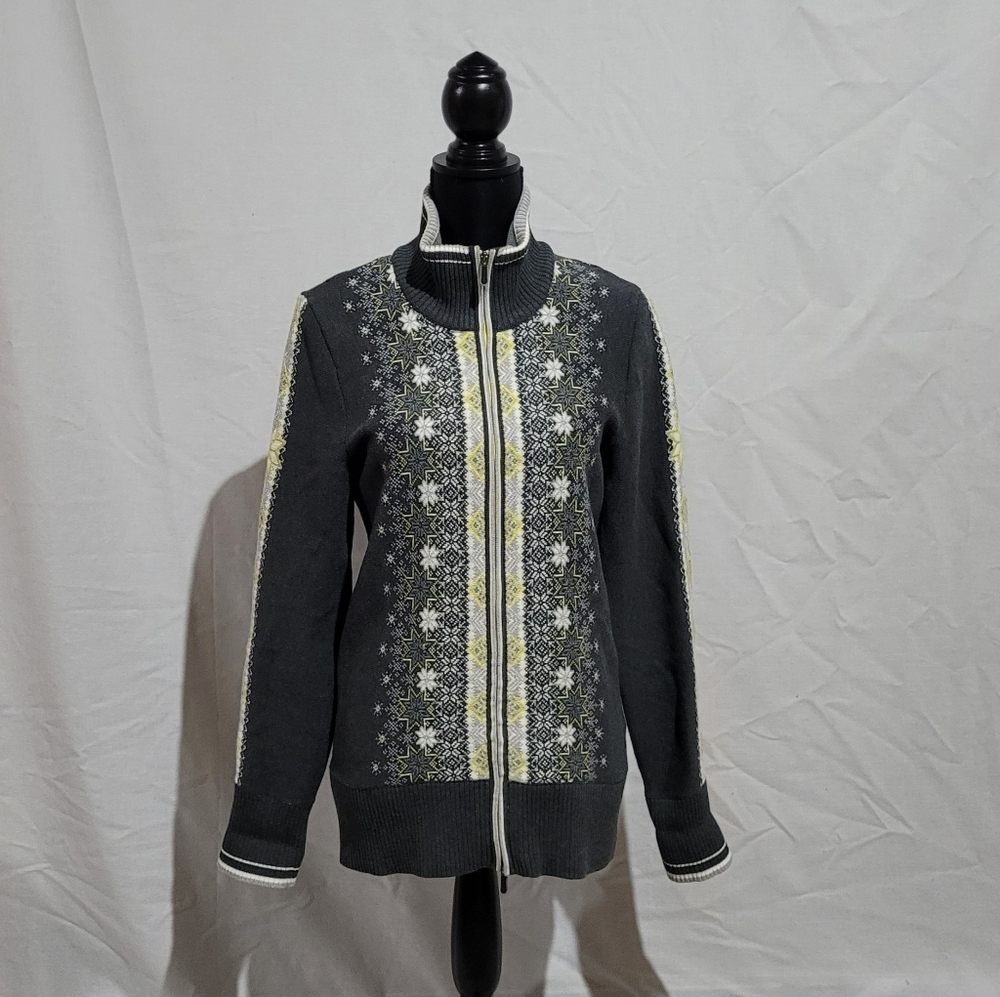 Eddie Bauer cardigan sweater jacket coat medium white snowflake winter Christmas